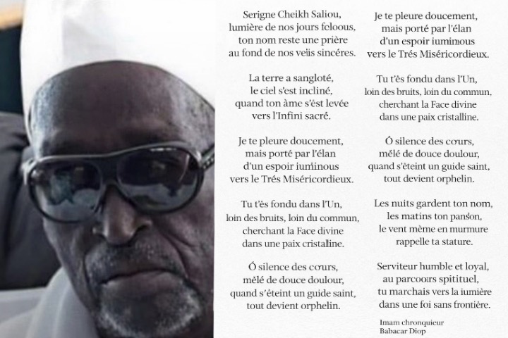 Serigne Cheikh Saliou,lumière de nos jours flous,ton nom reste une prièreau fond de nos voix sincères.