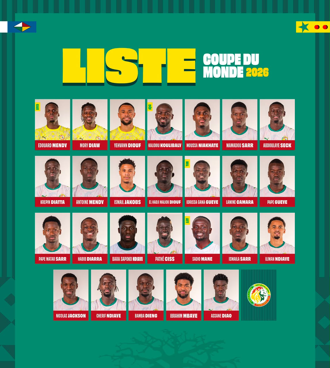Coupe du Monde 2026 : la liste  les 26 Lions pour défendre les couleurs du Sénégal dévoilée par Pape Thiaw